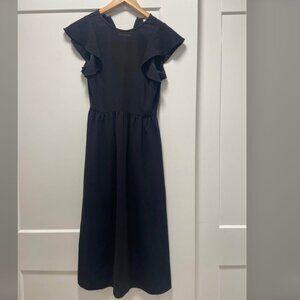 Aritzia Wilfred Fleurette Black Midi Dress Flutter Sleeve A Line Flowy Pockets